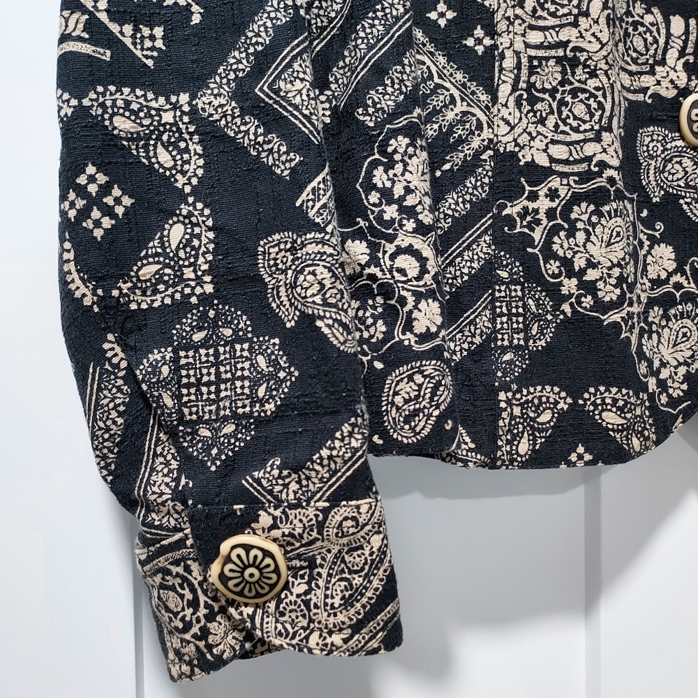 Old Money Coldwater Creek Black & Taupe Paisley Jacket Medium Cotton / Silk - Picture 5 of 8